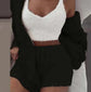 LUXEHAEVEN 3pcs Womens Clothing Long Sleeve Crop Tank Top And Drawstring Shorts Pajama Set LuxeHaeven
