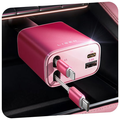 LUXEHAEVEN Retractable Car Charger, 84W Car Charger USB C Fast Charge, 4 in 1