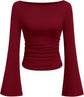 LUXEHAEVEN Womens Bell Long Sleeve Ribbed Knit Tops