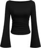 LUXEHAEVEN Womens Bell Long Sleeve Ribbed Knit Tops