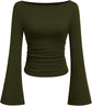LUXEHAEVEN Womens Bell Long Sleeve Ribbed Knit Tops