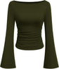 LUXEHAEVEN Womens Bell Long Sleeve Ribbed Knit Tops