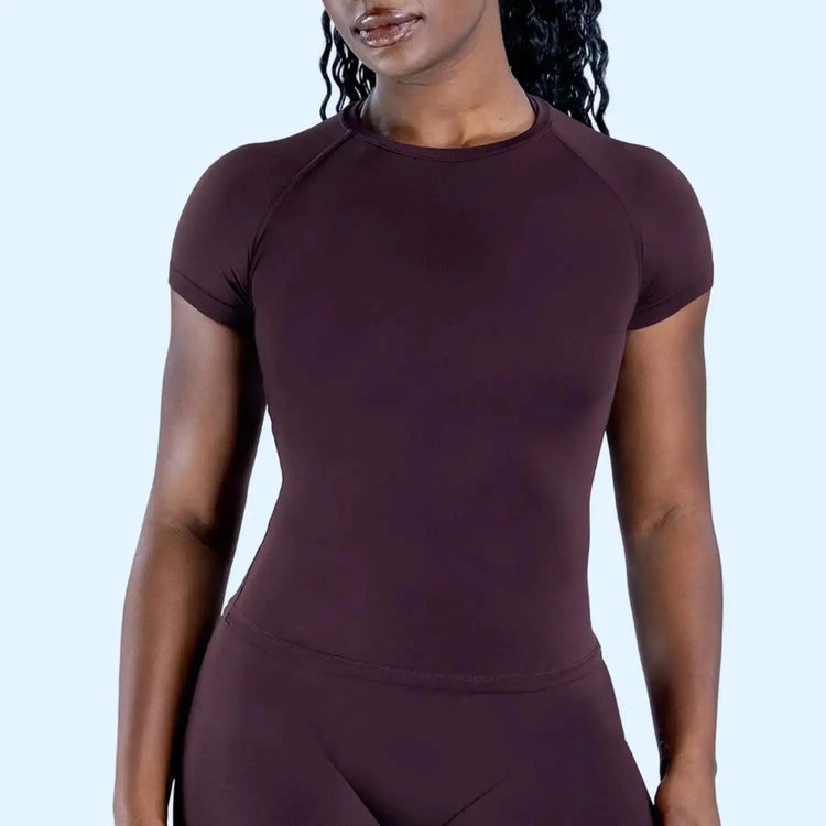 LUXEHAEVEN Figure-flattering Seamless Knit Short-sleeve Top For Fitness And Yoga LuxeHaeven