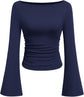 LUXEHAEVEN Womens Bell Long Sleeve Ribbed Knit Tops