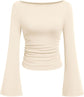 LUXEHAEVEN Womens Bell Long Sleeve Ribbed Knit Tops