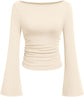 LUXEHAEVEN Womens Bell Long Sleeve Ribbed Knit Tops