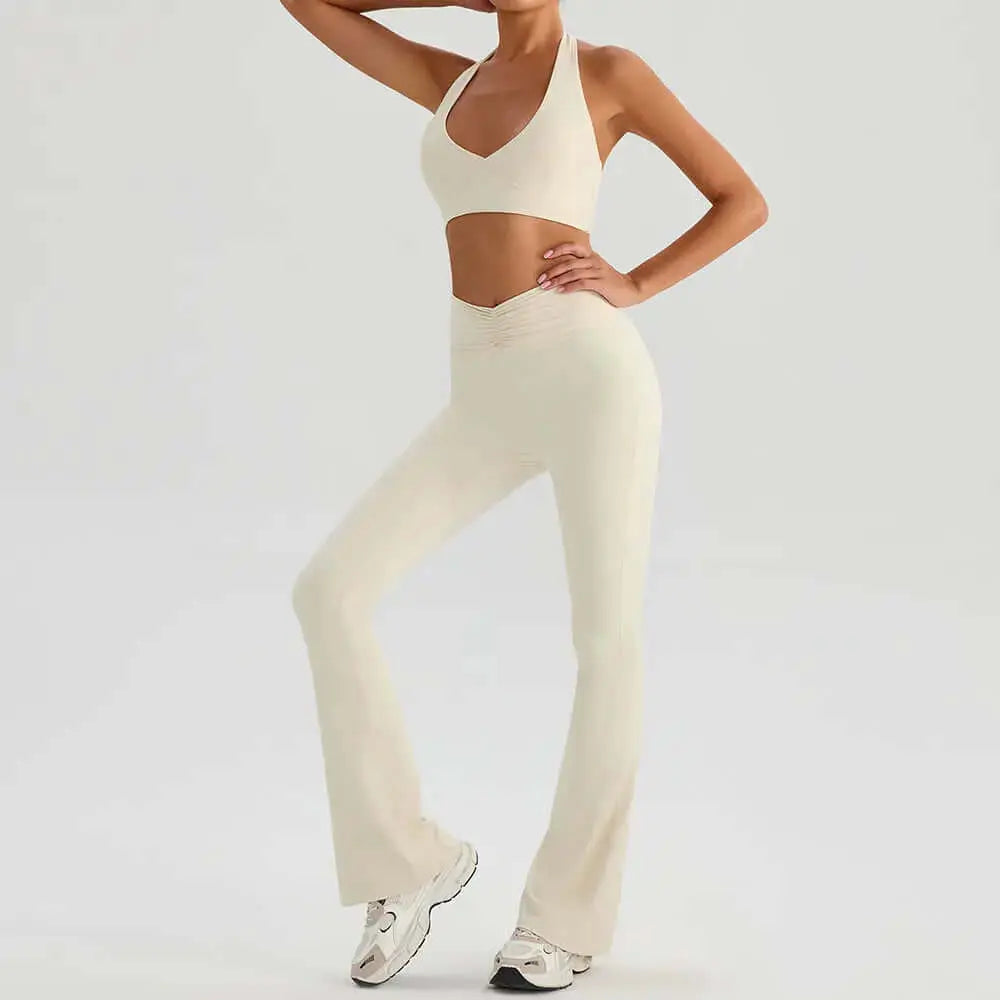 LUXEHAEVEN Yoga Sports Halter Bra And Tennis Skirt Two-Piece Set Outdoor Running Fitness Outfit Long And Short Pants Set LuxeHaeven