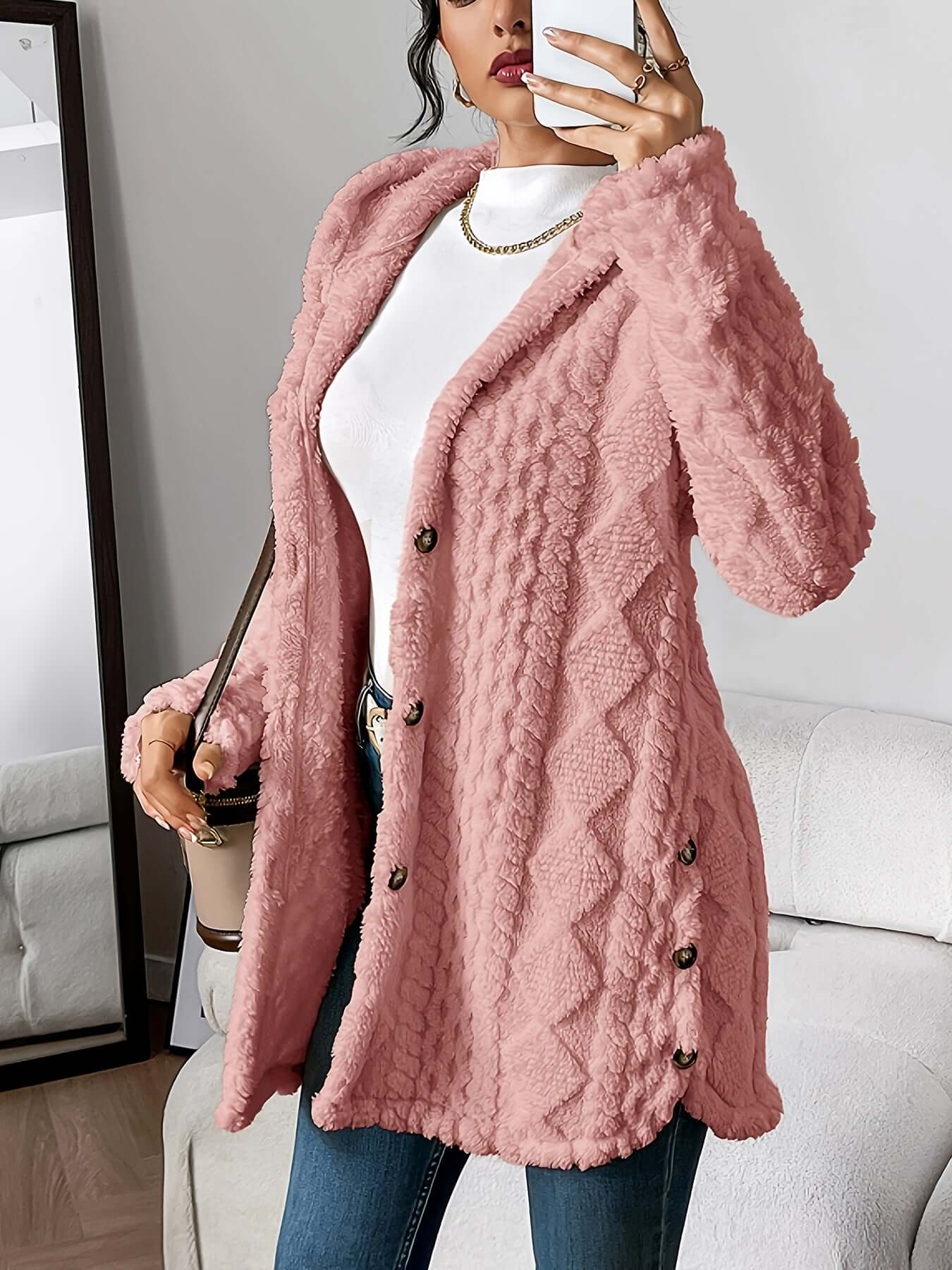 LUXEHAEVEN Warm Hooded Cardigan Coat