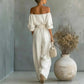 LUXEHAEVEN Casual Two-Piece Womens Outfit Off-Shoulder Top And Wide-Leg Pants Set LuxeHaeven