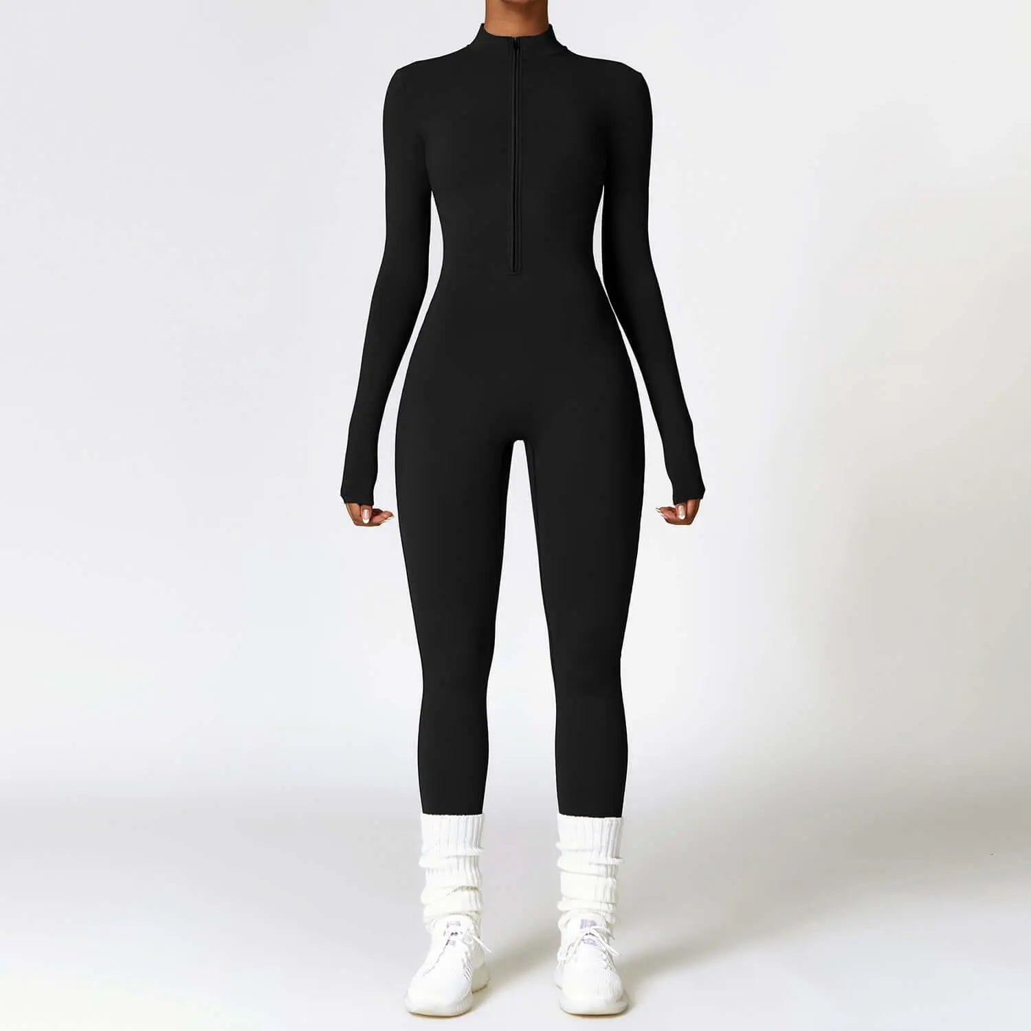 LUXEHAEVEN Warm Zipper Long-sleeved Jumpsuit Yoga Fitness Sports Pants Breathable Bodysuit Women&