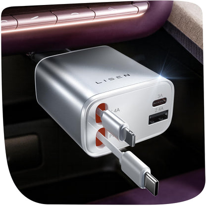 LUXEHAEVEN Retractable Car Charger, 84W Car Charger USB C Fast Charge, 4 in 1