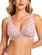 LUXEHAEVEN Womens Jelly Bras Wireless Deep V Bralette with leopard print design