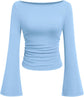 LUXEHAEVEN Womens Bell Long Sleeve Ribbed Knit Tops