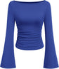 LUXEHAEVEN Womens Bell Long Sleeve Ribbed Knit Tops