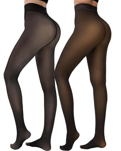 LUXEHAEVEN 2 Pairs Fleece Lined Tights Women - Warm Sheer Pantyhose Fake Translucent Tights Winter Thermal Leggings
