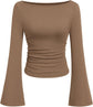 LUXEHAEVEN Womens Bell Long Sleeve Ribbed Knit Tops