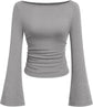 LUXEHAEVEN Womens Bell Long Sleeve Ribbed Knit Tops
