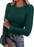 LUXEHAEVEN ANRABESS Women Long Sleeve Shirts Ribbed Fitted Tops in dark green with a stylish design.