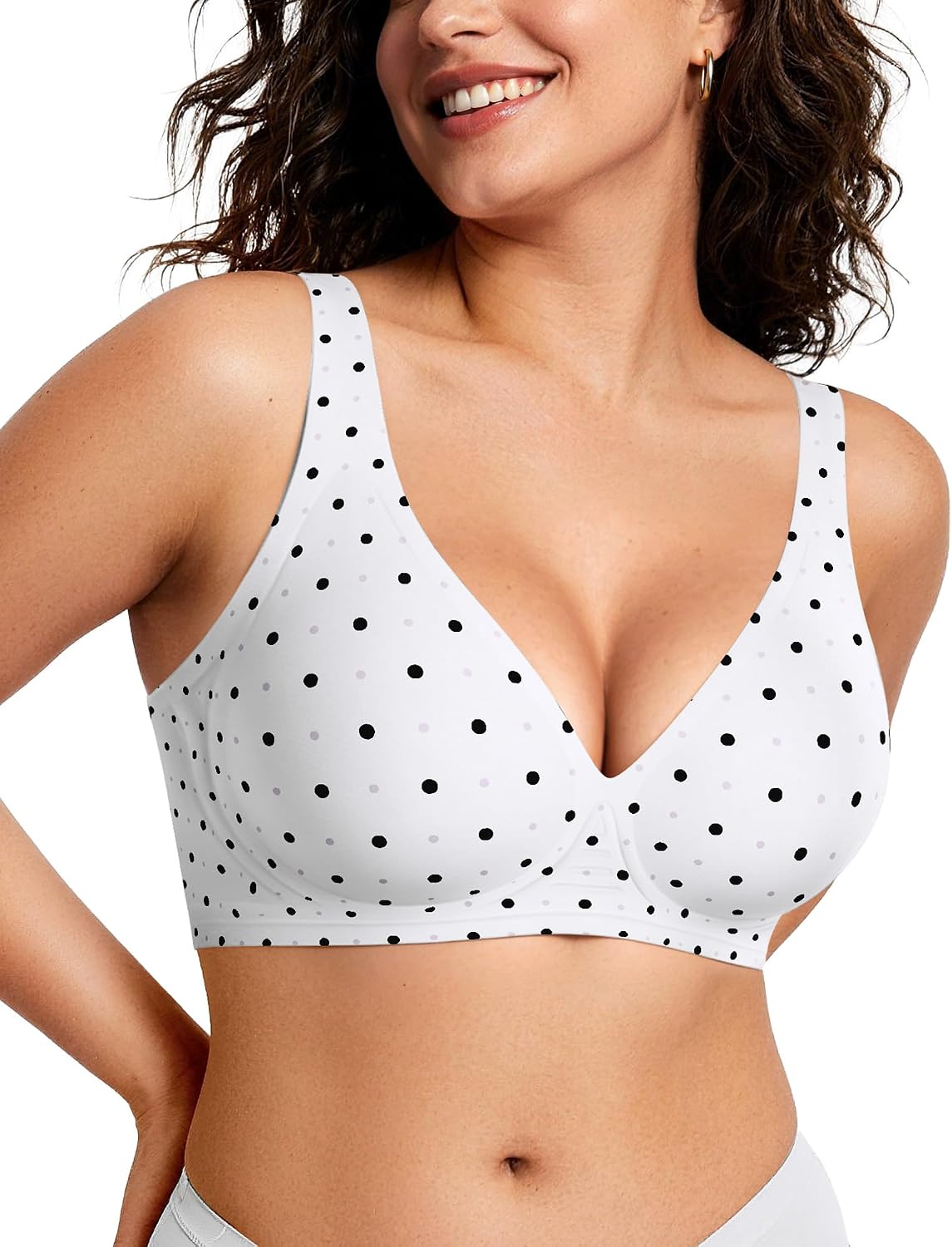 LUXEHAEVEN Womens Jelly Bras Wireless Deep V Bralette polka dot design for comfort and support.