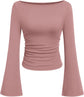 LUXEHAEVEN Womens Bell Long Sleeve Ribbed Knit Tops