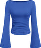 LUXEHAEVEN Womens Bell Long Sleeve Ribbed Knit Tops