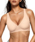 LUXEHAEVEN Womens Jelly Bras Wireless Deep V Bralette in soft nude color, offering comfy push-up support.