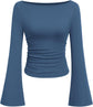 LUXEHAEVEN Womens Bell Long Sleeve Ribbed Knit Tops