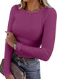 LUXEHAEVEN ANRABESS Women Long Sleeve Ribbed Fitted Top in pink, perfect for casual style and comfort.