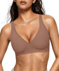 LUXEHAEVEN Womens Jelly Bra in brown, wireless deep V bralette for comfort and support, ideal for everyday wear.