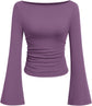 LUXEHAEVEN Womens Bell Long Sleeve Ribbed Knit Tops