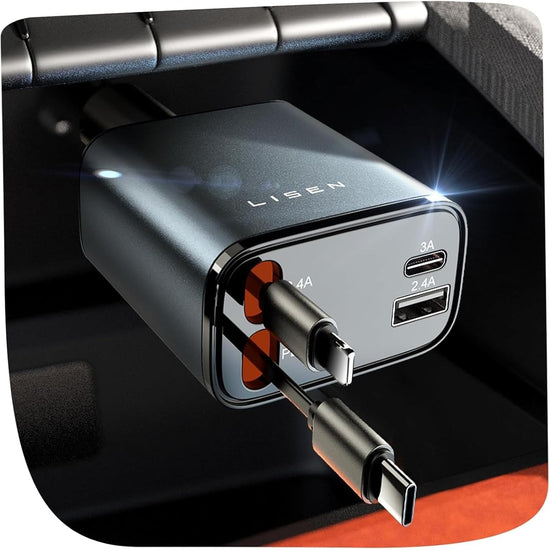 LUXEHAEVEN Retractable Car Charger, 84W Car Charger USB C Fast Charge, 4 in 1