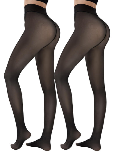 LUXEHAEVEN 2 Pairs Fleece Lined Tights Women - Warm Sheer Pantyhose Fake Translucent Tights Winter Thermal Leggings