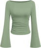 LUXEHAEVEN Womens Bell Long Sleeve Ribbed Knit Tops