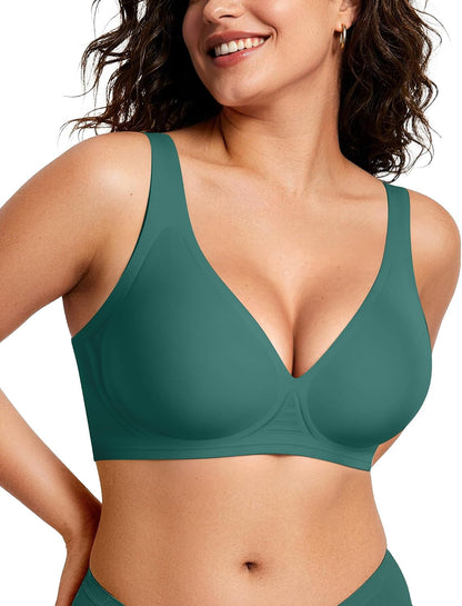 LUXEHAEVEN Womens Jelly Bras Wireless Deep V Bralette in teal color for comfy support and style.