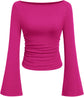 LUXEHAEVEN Womens Bell Long Sleeve Ribbed Knit Tops