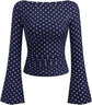 LUXEHAEVEN Womens Bell Long Sleeve Ribbed Knit Tops