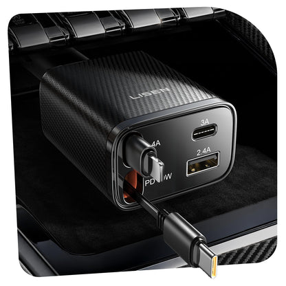 LUXEHAEVEN Retractable Car Charger, 84W Car Charger USB C Fast Charge, 4 in 1