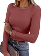 LUXEHAEVEN ANRABESS women long sleeve ribbed fitted top in a stylish rust color, perfect for casual wear.