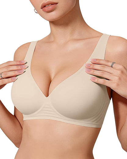 LUXEHAEVEN Womens Jelly Bras Wireless Deep V Bralette Comfy Push Up Tshirt Bras in nude color