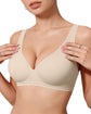 LUXEHAEVEN Womens Jelly Bras Wireless Deep V Bralette Comfy Push Up Tshirt Bras in nude color