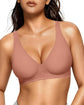 LUXEHAEVEN Womens Jelly Bras Wireless Deep V Bralette Comfy Push Up Tshirt Bras in light pink