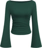 LUXEHAEVEN Womens Bell Long Sleeve Ribbed Knit Tops