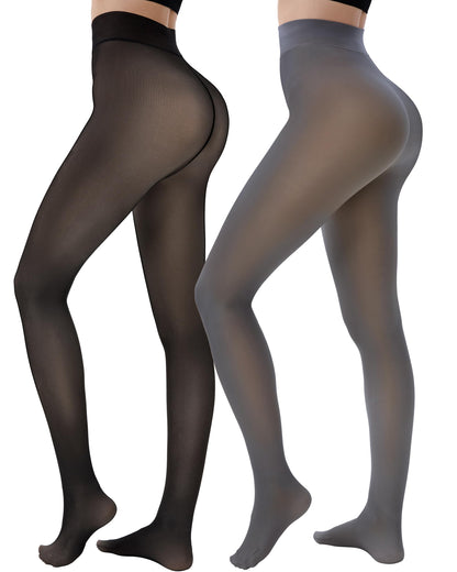 LUXEHAEVEN 2 Pairs Fleece Lined Tights Women - Warm Sheer Pantyhose Fake Translucent Tights Winter Thermal Leggings