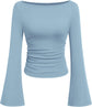 LUXEHAEVEN Womens Bell Long Sleeve Ribbed Knit Tops