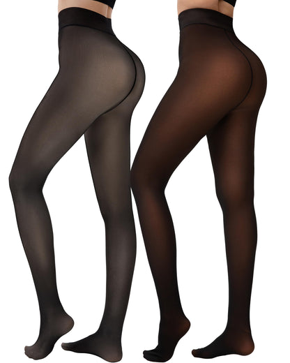 LUXEHAEVEN 2 Pairs Fleece Lined Tights Women - Warm Sheer Pantyhose Fake Translucent Tights Winter Thermal Leggings
