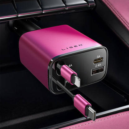 LUXEHAEVEN Retractable Car Charger, 84W Car Charger USB C Fast Charge, 4 in 1