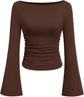 LUXEHAEVEN Womens Bell Long Sleeve Ribbed Knit Tops