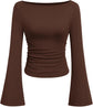 LUXEHAEVEN Womens Bell Long Sleeve Ribbed Knit Tops