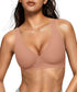 LUXEHAEVEN Womens Jelly Bras Wireless Deep V Bralette Comfy Push Up Tshirt Bras in soft nude color