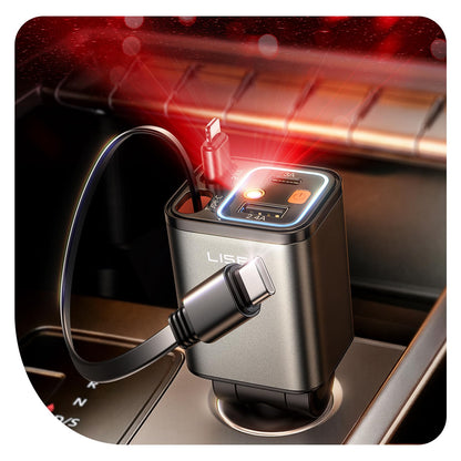 LUXEHAEVEN Retractable Car Charger, 84W Car Charger USB C Fast Charge, 4 in 1